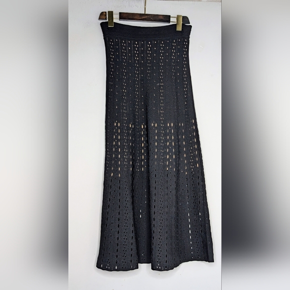 A.L.C. • Crochet Knit Eyelet Skirt in Black w/ Tan Lining - Picture 2 of 3